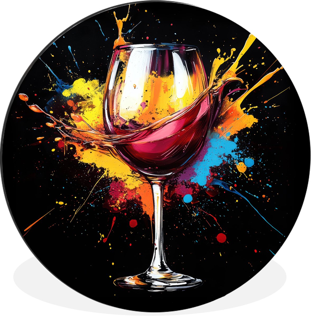 WallCircle - Wandcirkel - Muurcirkel - Wijn - Glas - Graffiti - Borrel - Rood - Verf - Aluminium - Dibond - 60x60 cm - Binnen en Buiten