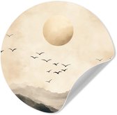 WallCircle® - Cercle de papier peint 50x50 cm - Stickers muraux Paysage - Japandi - oiseau - Cercle mural salon - Cercle mural chambre - Décoration de chambre autocollante - Accessoires de Décoration murale