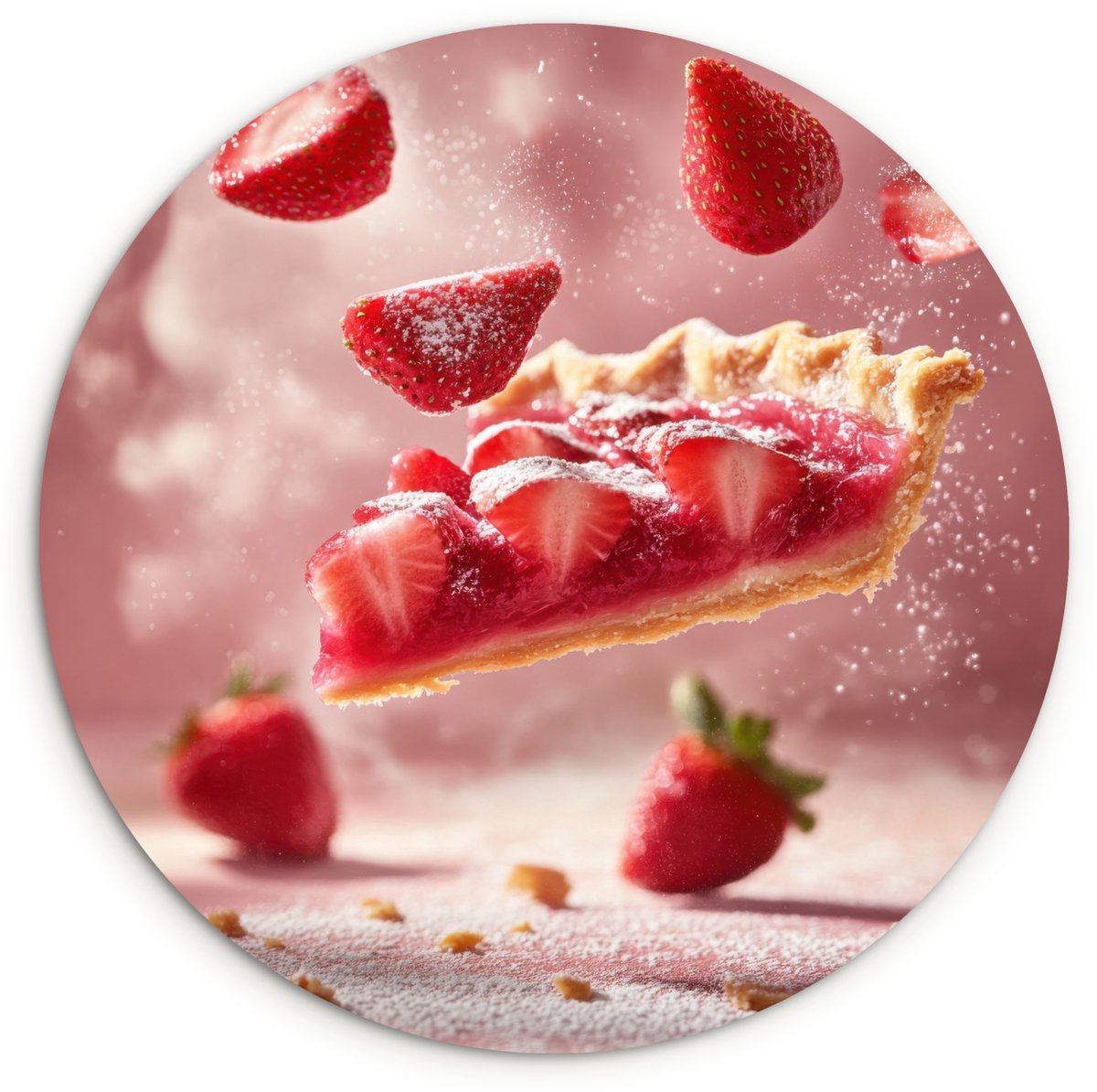 WallCircle Wandcirkel 140x140 cm - Muurcirkel Aardbei - Taart- Eten - Roze - Muurdecoratie woonkamer - Wanddecoratie slaapkamer - Kamer decoratie accessoires - Ronde schilderijen