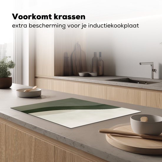 KitchenYeah® Protection plaque induction 70x50 cm - Japandi - Vert - Abstrait - Moderne - Protege plaque de cuisson - Couvre plaque induction - Protecteur d'induction - Cuisine
