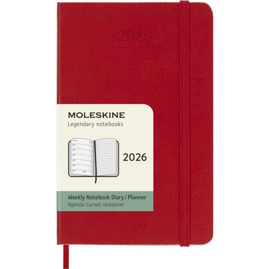 Moleskine 12 Maanden Agenda - 2026 - Wekelijks - Pocket - Harde Kaft - Rood