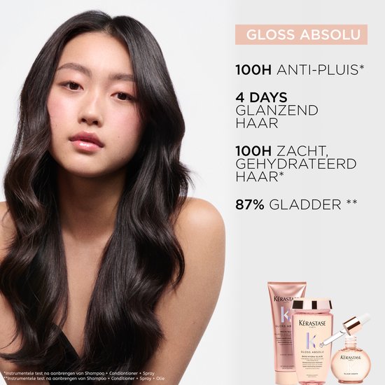 Kérastase Gloss Absolu Anti-Frizz Duo + Cadeau - Shampoo 250ml & Conditioner 250ml + Shampoo 80ml cadeau - Voor Lang Haar Gevoelig voor Pluis - Met Hyaluronzuur