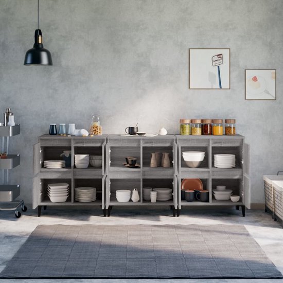 vidaXL Commodes 3 pcs 60x35x70 cm Bois d'ingénierie Gris Couleur Chêne Sonoma - Buffet - Commodes - Armoire - Buffet