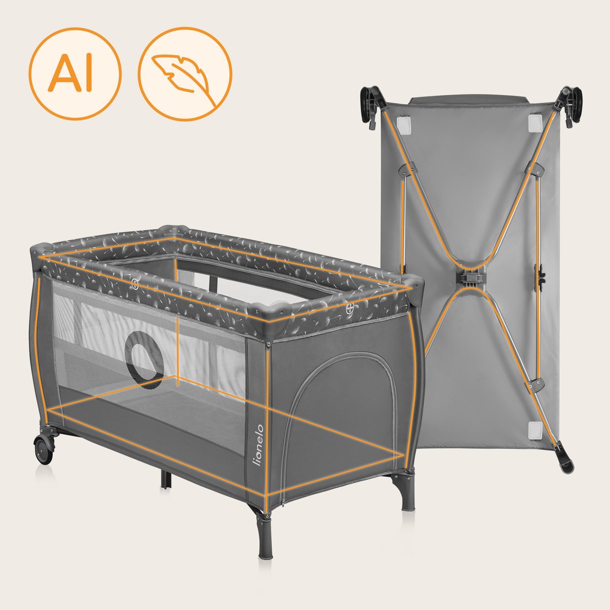 Lionelo Stefi Plus Campingbedje 4-in-1 met Matras 60x120 thumbnail 2
