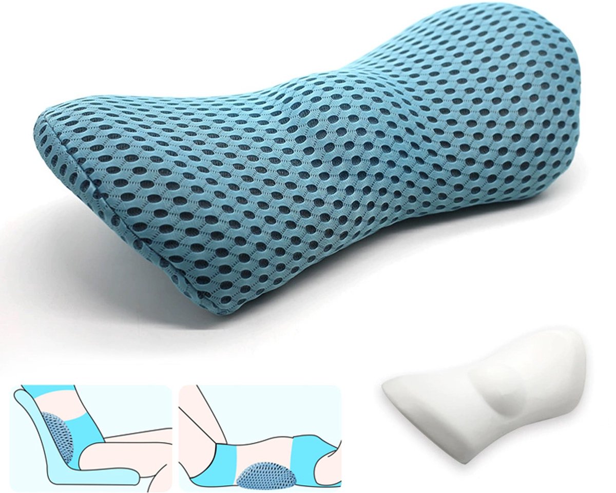 Lendenkussen, Lendensteunkussen Ergonomisch traagschuim lendenkussen, verlicht rugpijn, ademend en afneembaar en wasbaar, Kussen onderrugkussen voor bureaustoelen, autostoelen (blauw)