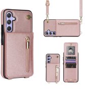 Geschikt voor Samsung Galaxy A16 Hoesje Met Koord - Solidenz A16 Wallet Case Cover - Telefoonhoes - Backcover Met Koordje - Cord Case - Lanyard - Hoesje A16 - Roségoud