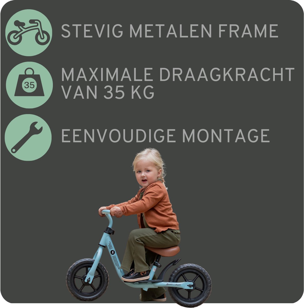Bandits & Angels Metalen Loopfiets Starter Blauw met Voetenplank vanaf 2 Jaar - Limited Edition - Vintage Blauwe Loop Fiets - Verstelbaar Zadel 29 tot 39 cm - Voor Jongens en Meisjes - Compact en Veilig - Lage Instap met Voetenplank — afbeelding 2