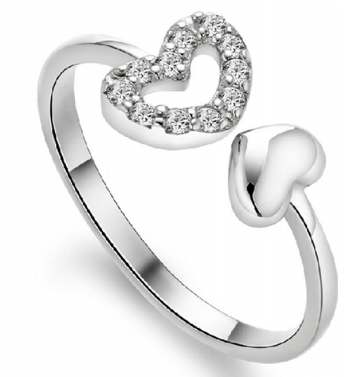 Love ring- zilverplating strass- Verstelbaar-Charme Bijoux
