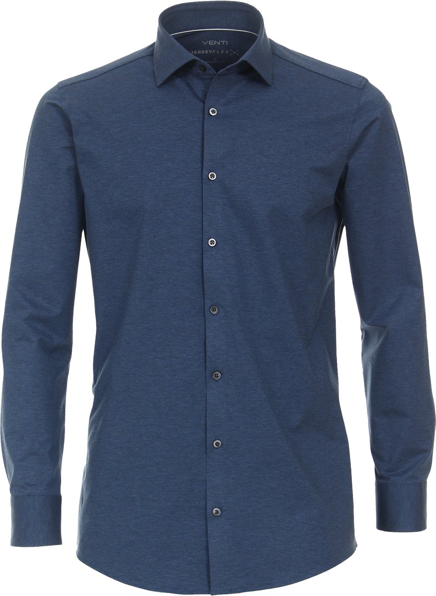 VENTI modern fit overhemd - jersey - blauw - Strijkvriendelijk - Boordmaat: 43