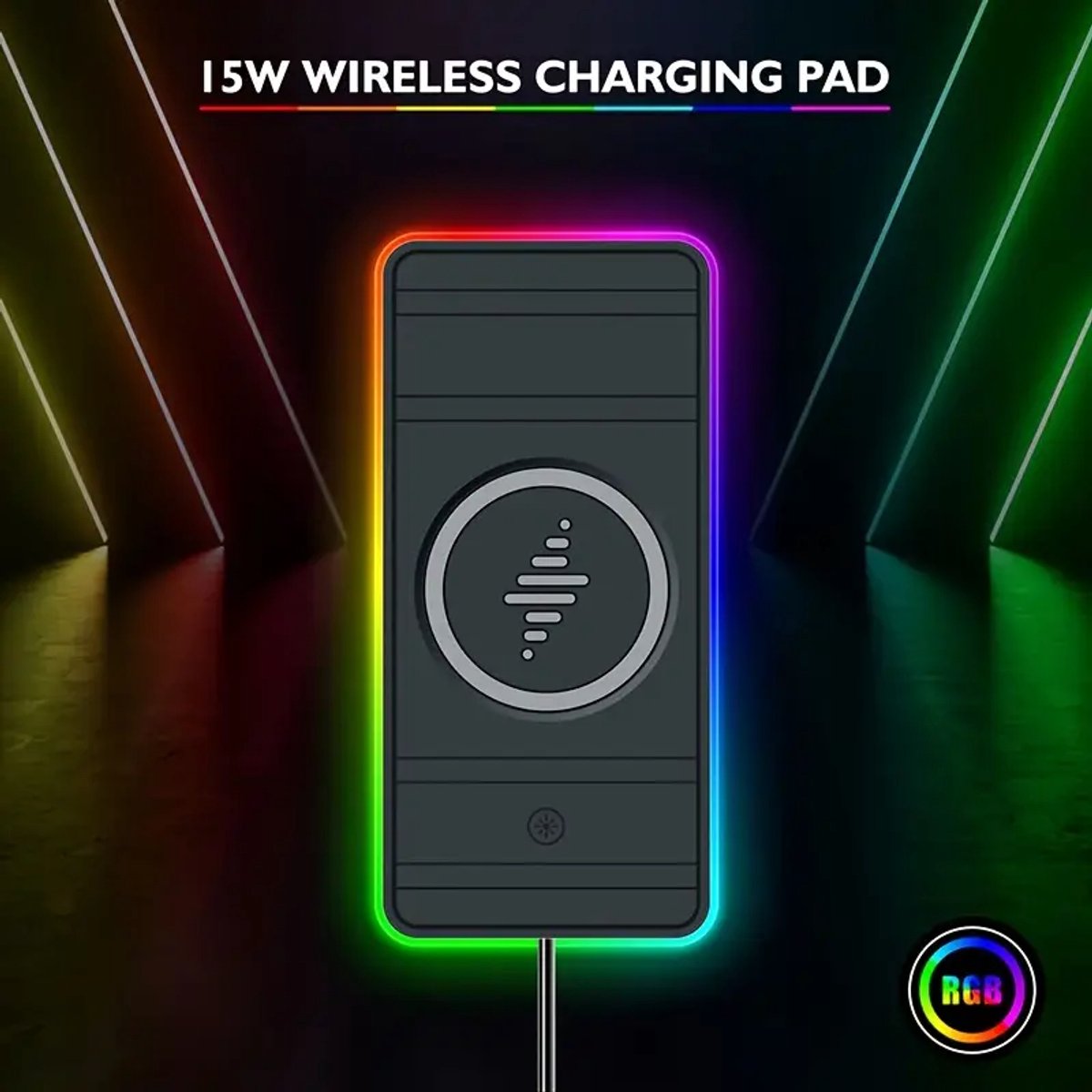 Image of 2025 Nieuwe RGB Kleurrijke Auto Draadloze Oplader Antislip - Oplaadpad - Draadloos Oplaadstation Geschikt voor iPhone16 15 14 13 12, Samsung, Airdrops, Xiaomi - 15W Auto Oplaadpad voor Telefoon - Sfeerverlichting