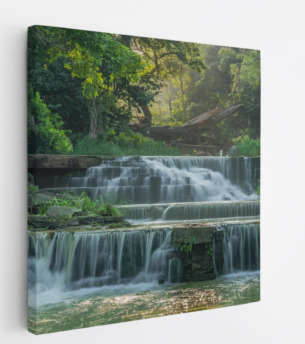 Saammp Canvas Schilderij - Kleine Waterval - Landschap - Natuur - 20x20 - Foto op canvas - Wanddecoratie - Muurdecoratie Woonkamer - Slaapkamer decoratie - Canvas Print Multicolor