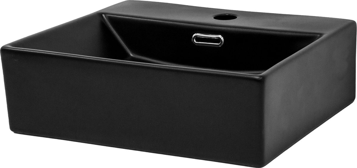 Wastafel incl. afvoergarnituur zwart met overloop 41,5x36x13 cm zwart keramiek LuxeBath