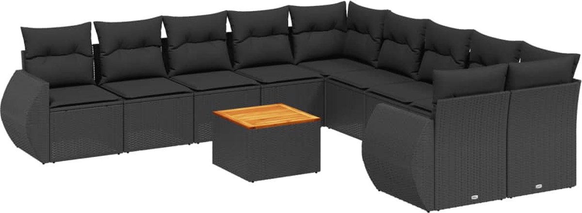 The Living Store 11-delige Loungeset met kussens poly rattan zwart - Loungeset - Lounge Set - Buitendecoratie - Tuinlounge - Garden Furniture The Living Store 11-delige Loungeset met kussens poly rattan zwart - Loungeset - Lounge Set - Buitendecoratie - Tuinlounge - Garden Furniture - Afbeelding 1