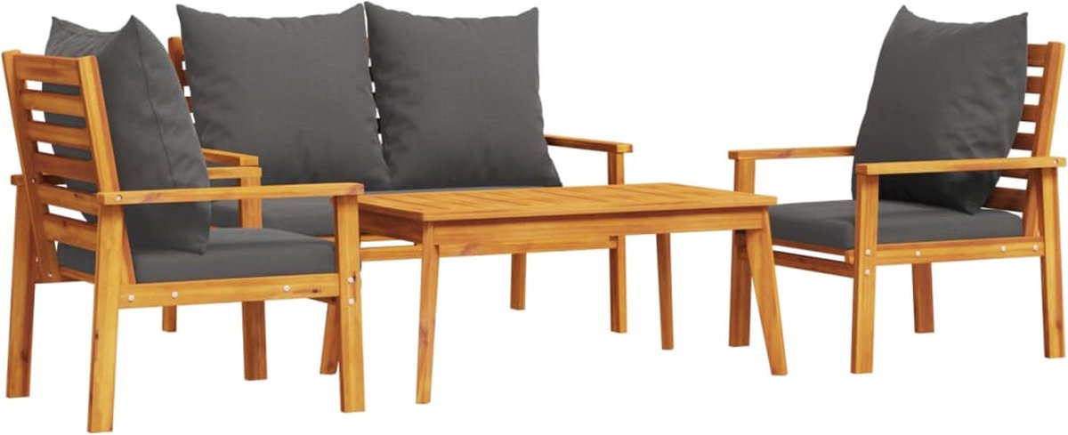 Tuin loungeset van massief acaciahout met kussens en tafel.