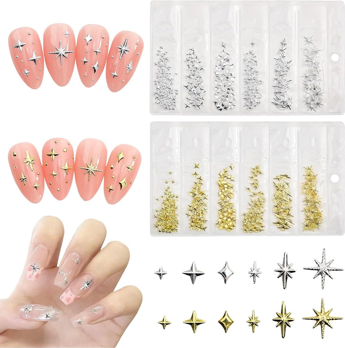 400 stuks 3D-stervormige nagelbedels - Goudkleurig met overlays
