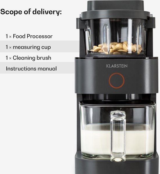 Klarstein Marcia Notenmelkmaker Milkshake Maker Blender - Voor 300 - 1200 ml - 360° Verwarmingstechniek - Zelfreinigend - Touch Bediening - Verlichte Toetsen - Afneembaar Waterreservoir - Grijs van Klarstein — afbeelding 2