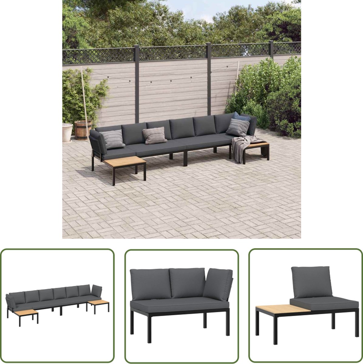 The Living Store 4-delige Loungeset met kussens aluminium zwart - Tuin Bank - Lounge Set - Tuinset - Buitendecoratie - Aluminium Meubel