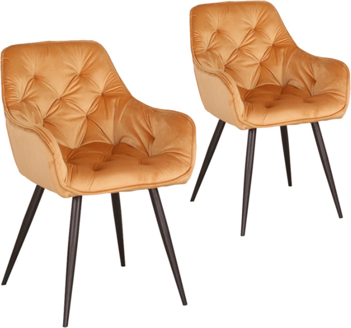 Bolt Edge Eetkamerstoelen - Oranje - Velvet - Fauteuil stijl - Set van 2
