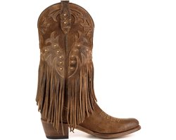 Mayura Boots 2475 Bruin Dames Boho Franjes Western Laarzen Sierstiksel Ronde Neus Schuine Hak Suede Leer