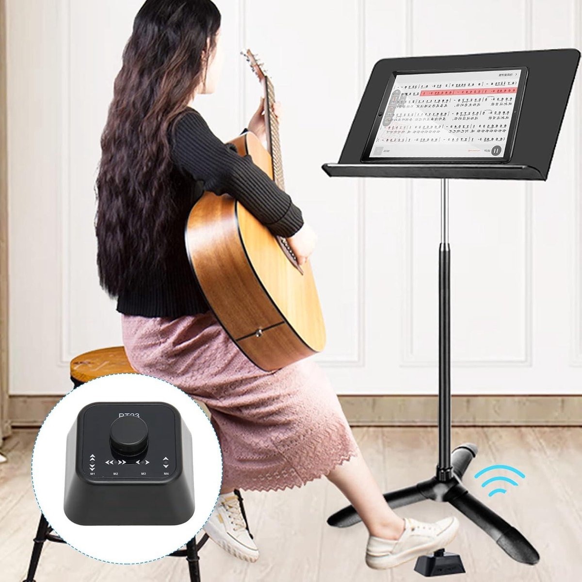 Kabelloses Page Turner Pedal, Bluetooth Fußpedal Wiederaufladbarer Leiser Noten Seitenwender für Tablets/Smartphones, Schwarz