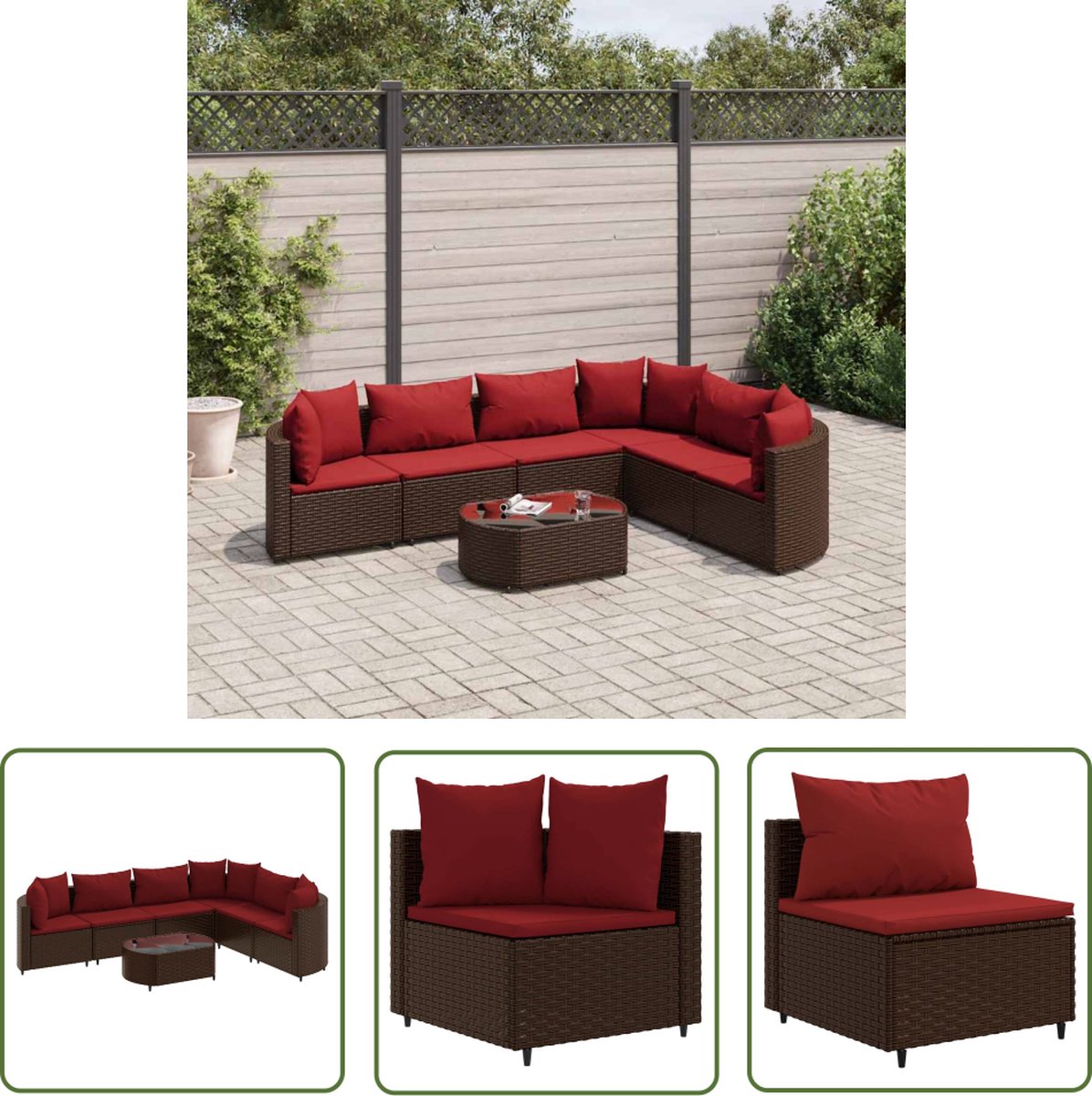 Bruine poly rattan loungeset met kussens voor tuinmeubels.