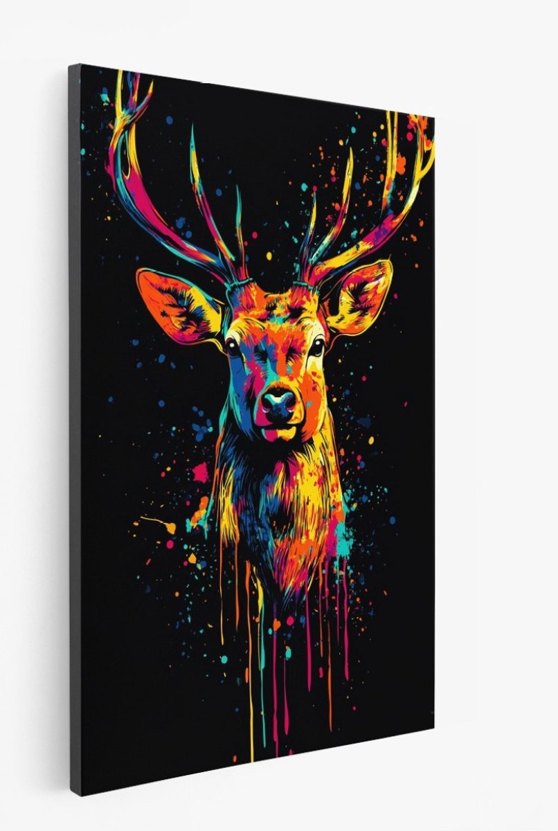 Saammp Canvas Schilderij - Kleurrijk Hert - Dieren - Abstract - 30x40 - Foto op canvas - Wanddecoratie - Muurdecoratie Woonkamer - Slaapkamer decoratie - Canvas Print Multicolor