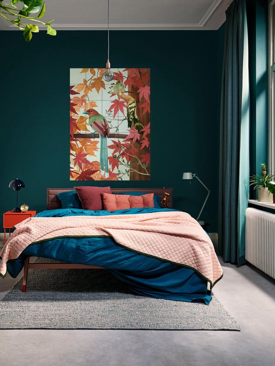 IXXI Birds of Autumn, Goed Blauw - 60 x 80 cm - Gratis ophangtool - Grote wanddecoratie en posters - Speels, Illustraties, Digitale Kunst, Woonkamer
