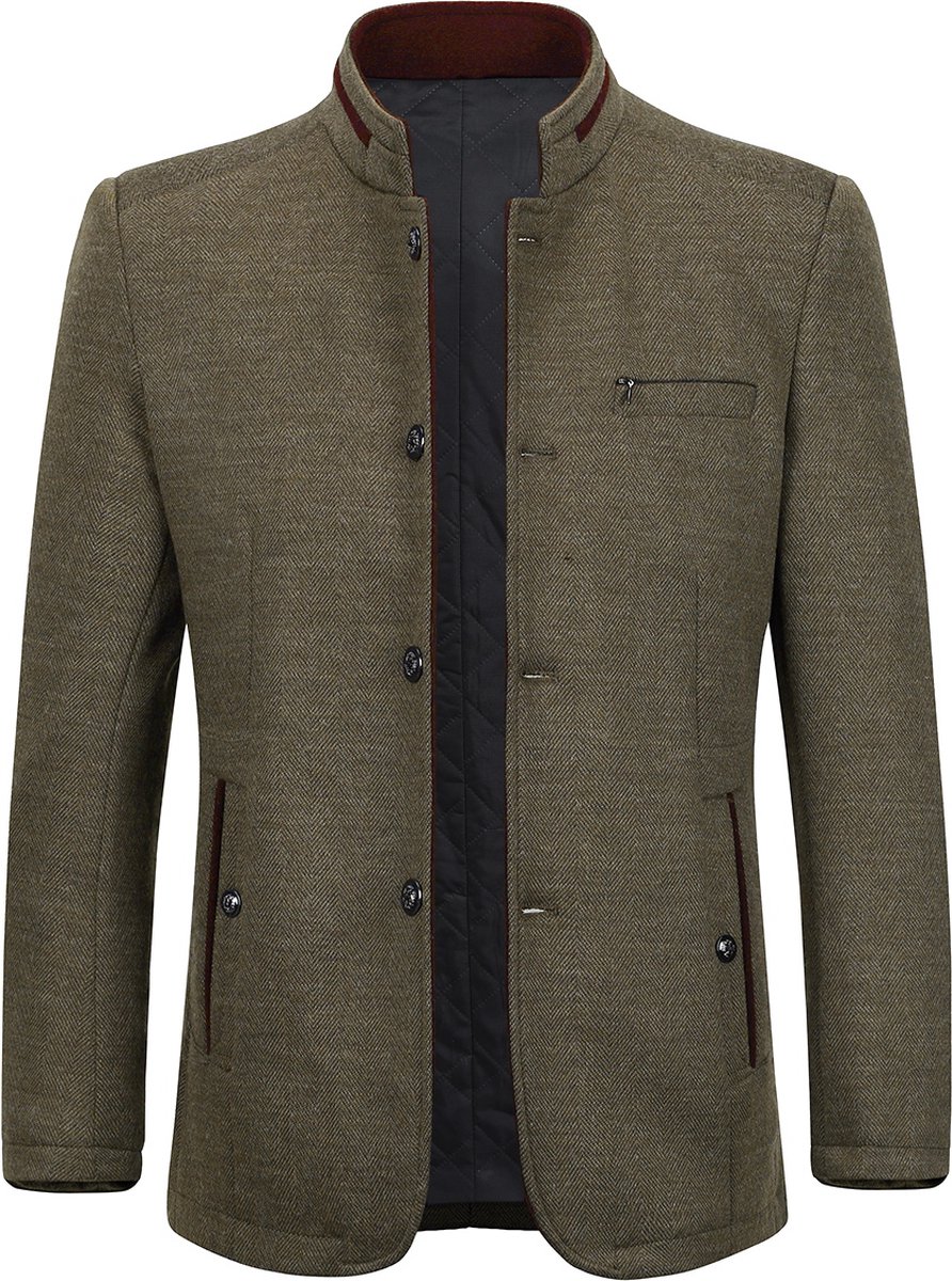 ALLTHEMEN Heren Wollen Jas Met Enkelrijig Knoopsluiting - Korte Warme Winterjas - 3XL