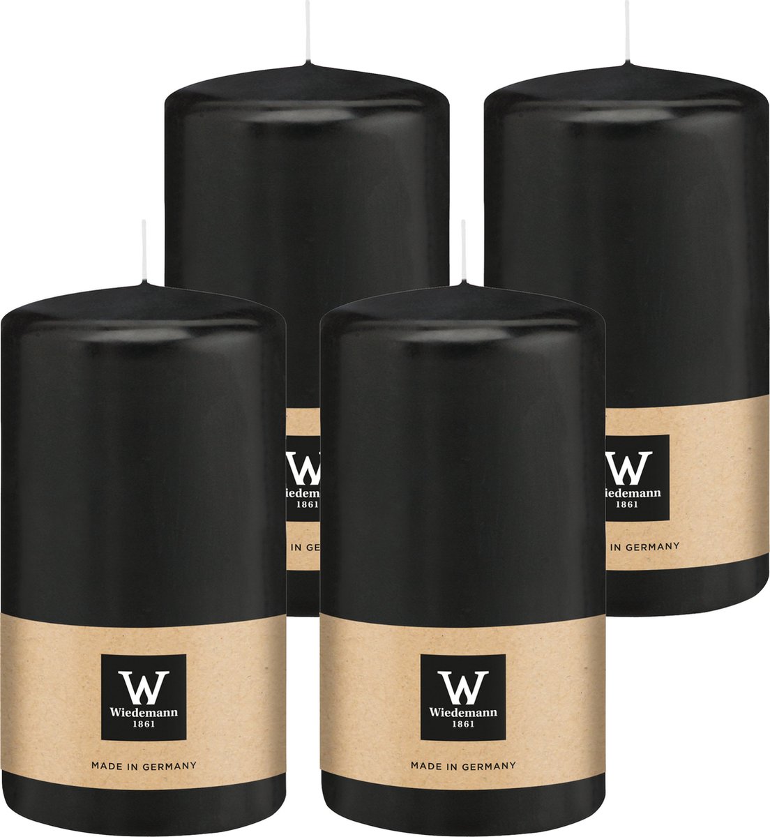 Wiedemann Cilinderkaars/stompkaars - 4x - zwart - 13 x 7 cm - 52 branduren - zuilkaarsen