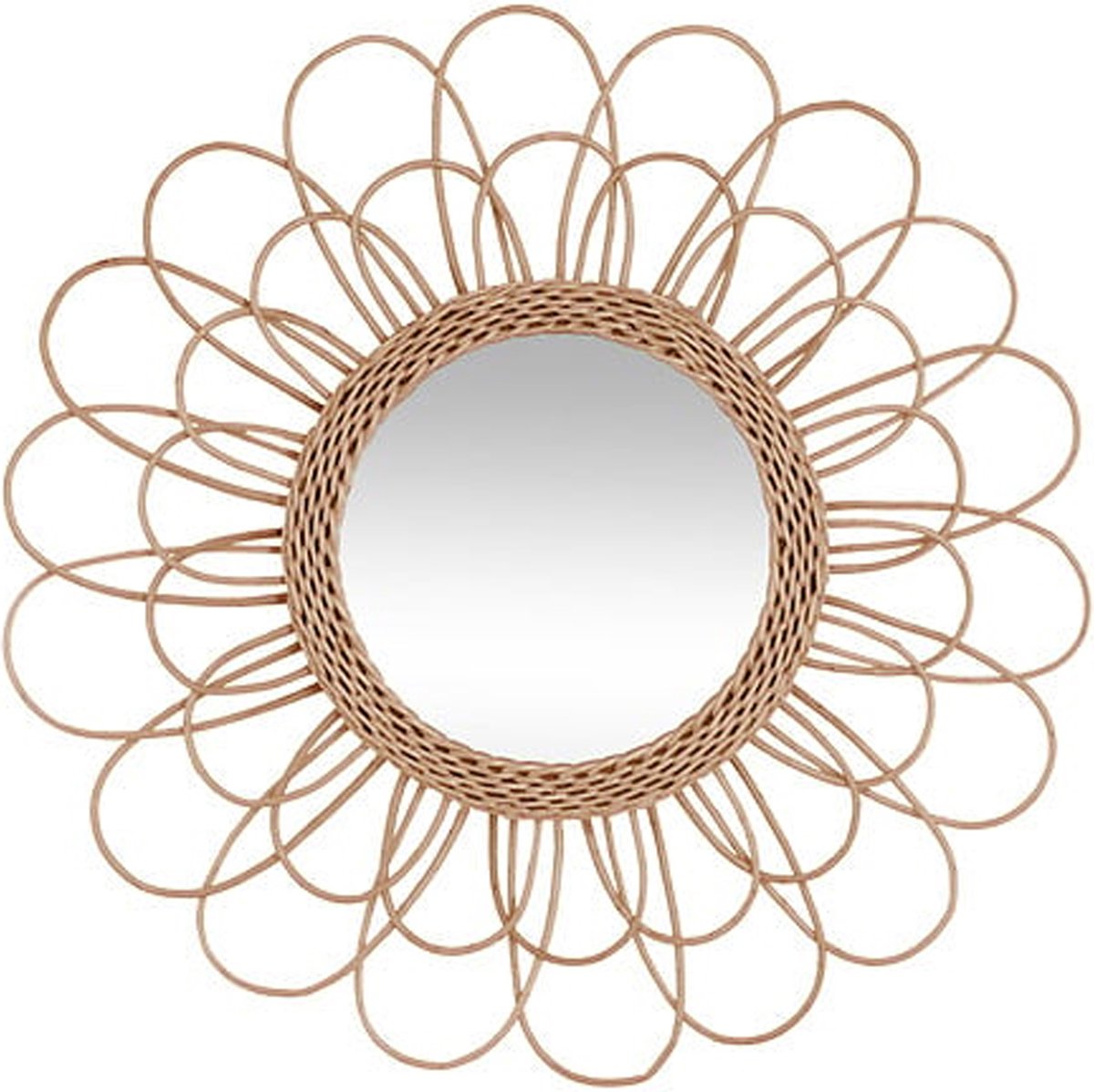 Atmosphera Wandspiegel Caya - Boho/ibiza stijl - bloemdesign - rotan - lichtbruin - rond - 56 cm