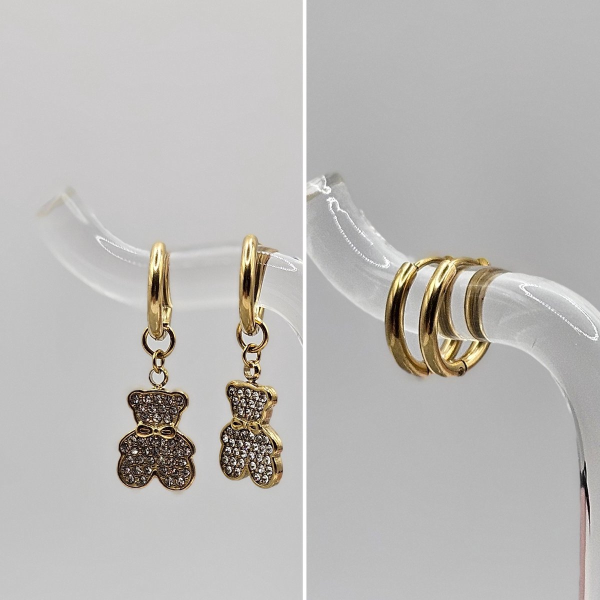 Oorbellen verguld met 14-karaats goud / mooie oorbellen met afneembare hanger - beer / zirkonia / hypoallergeen sieraden / elegantie sieraad + geschenkdoos / cadeau voor vrouw meisje / kraamcadeau / romantisch cadeau / sOwiesO shop/