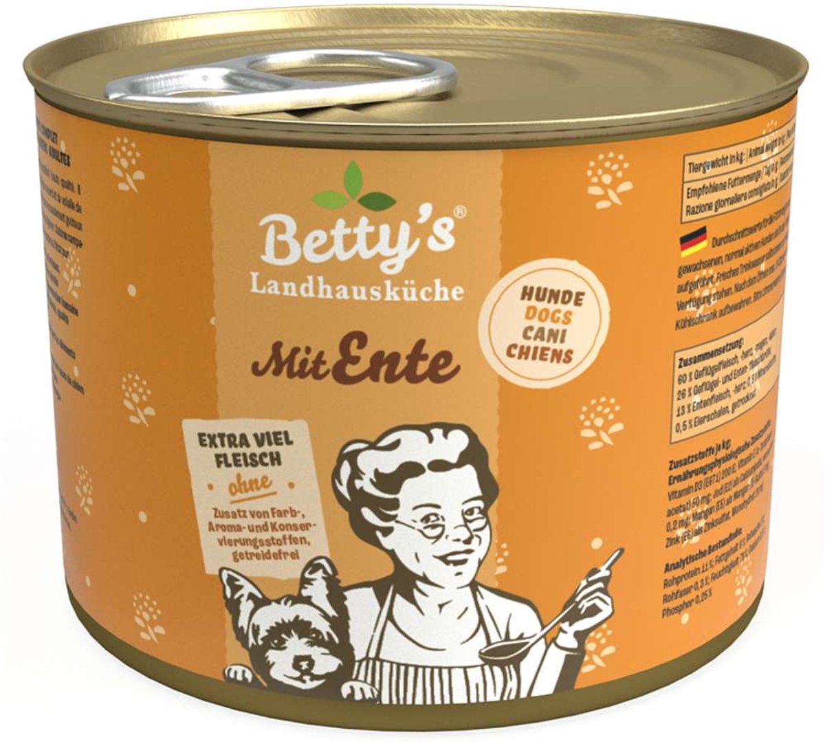 Betty´s Landhausküche Betty's Landhausküche Hond - Blik 6x200g - Eend