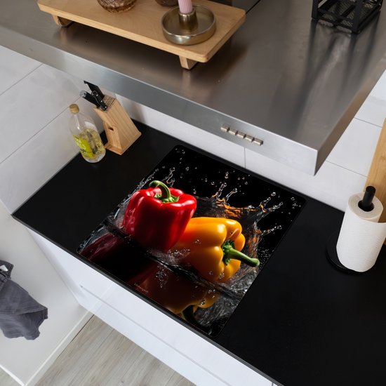 KitchenYeah® Protection plaque induction 60x55 cm - Poivrons - Légumes - Eau de Javel - Protege plaque de cuisson - Couvre plaque induction - Protecteur d'induction - Cuisine