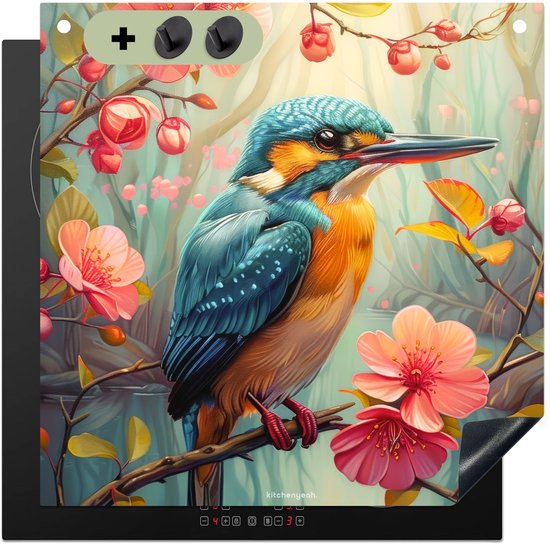 Inductiebeschermer 65x52 Cm MuchoWow Inductiebeschermer - Vinyl Mat Met Mooie IJsvogel Print - Bescherm Je Kookplaat En Meer Werkruimte - 65x52 Cm Inductie Beschermer
