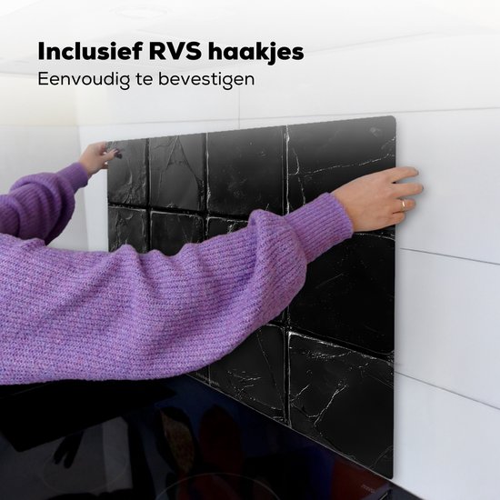 KitchenYeah® Protection plaque induction 60x52 cm - Noir - Carreaux - Pierre - Protege plaque de cuisson - Couvre plaque induction - Protecteur d'induction - Cuisine