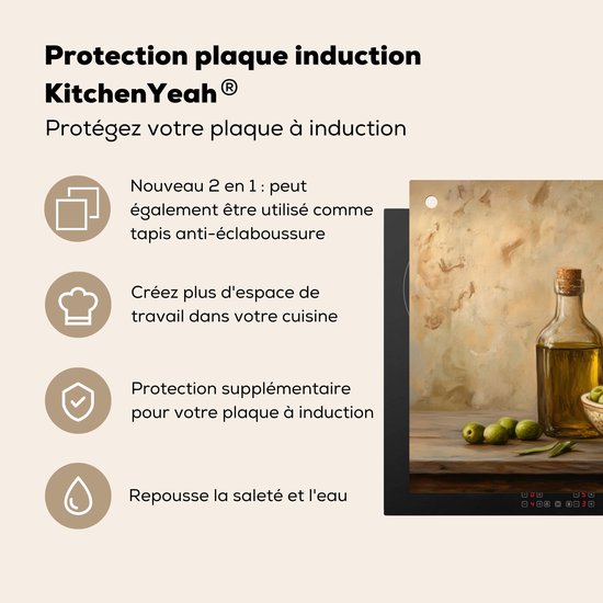 KitchenYeah® Protection plaque induction 81x52 cm - Olives - Nature morte - Vintage - Protege plaque de cuisson - Couvre plaque induction - Protecteur d'induction - Cuisine