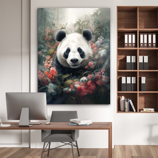 Tableau aluminium 120x160 cm - Décoration murale métal - Panda - Animaux sauvages - Fleurs - Nature - Décoration murale métal salon - Décoration industrielle - Photo sur dibond - Accessoires industriels chambre