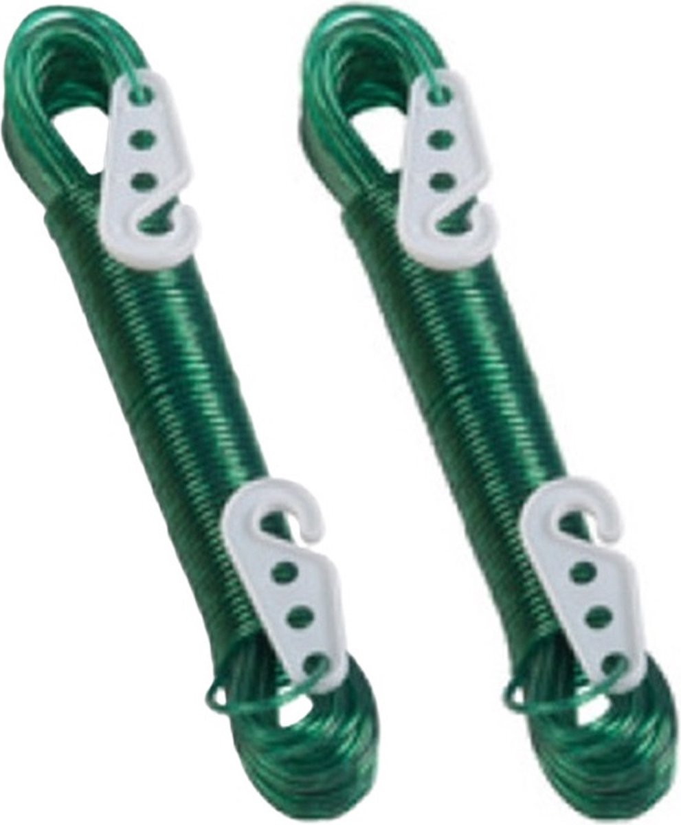 Lifetime Clean Waslijn - 2x - 20 meter - PVC - groen - drooglijn / waslijndraad - wasgoed ophangen - met 2 haakjes