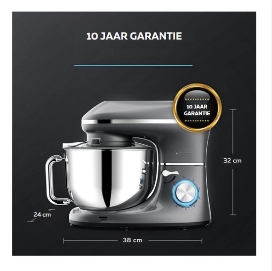 Mixer met Mengkom - Keukenmachinemixer Met 6 Snelheden - Mixer Keukenmachine Met 6.2L RVS Kom van GUTEC — afbeelding 4