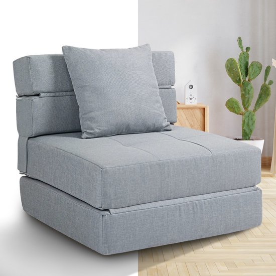 Slaapstoel – Uitklapbaar – Slaapbank – Logeerbed – Zetelbed – Slaapfauteuil – Vouwbed – 1 persoons – Zeer comfortabel – Lichtgrijs