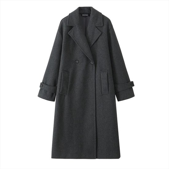 Vanchenl Manteau d'hiver en mélange de laine pour femme à revers crantés double boutonnage décontracté mi-long caban trench vestes d'extérieur, Abricot, S