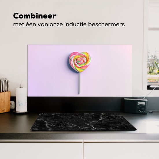 Crédence de Cuisinière en Aluminium 90x45 cm - Coeur - Sucette - Bonbons - Écran Pare-éclaboussures pour Plaque de Cuisson - Protection Murale