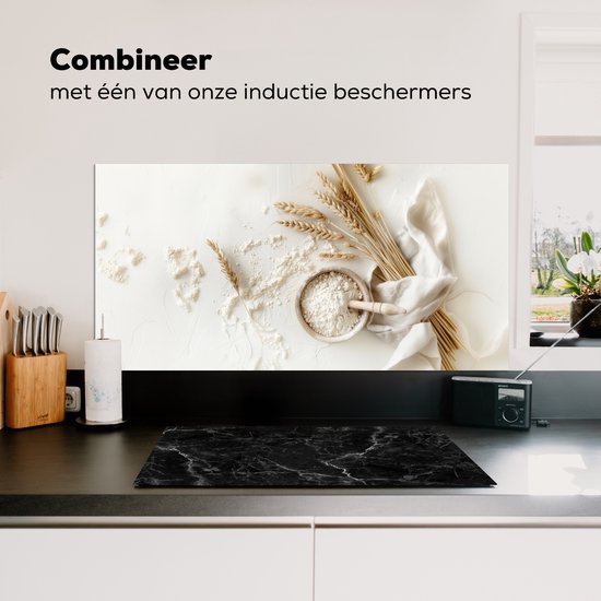 Crédence de Cuisinière en Aluminium 100x50 cm - Fleur - Bois - Blé - Écran Pare-éclaboussures pour Plaque de Cuisson - Protection Murale