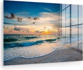 MuchoWow® Peinture sur verre 60x40 cm - Peinture sur verre acrylique - Plage - Mer - Coucher de soleil - Photo sur verre - Décoration murale salon - Décoration murale chambre - Peintures