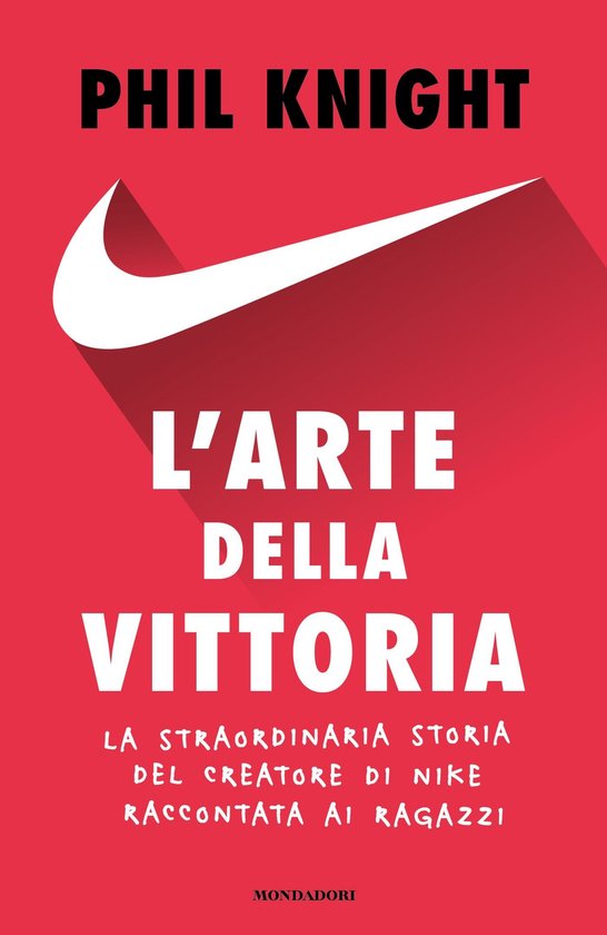 Livre 'L'arte della vittoria' par Phil Knight avec le logo Nike.