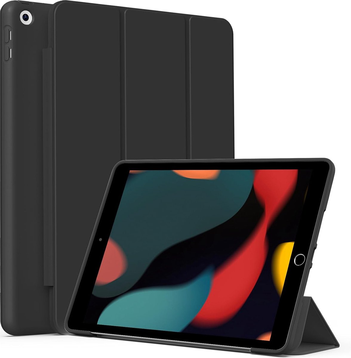 Casemania Hoes Geschikt voor Apple iPad Air 1 & Air 2 - 9.7 inch (2013 & 2014) - Zwart - Tri Fold Tablet Case - Smart Cover - (iPad A1474 - A1475 - A1476 - A1566 - A1567)