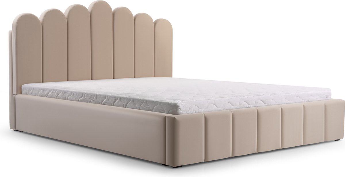 Tweepersoonsbed met fluwelen bekleding, met hoofdeinde, lattenbodem, bed voor volwassenen - BED 03 - 160x200 - Lichtgrijs (TRINITY 5)