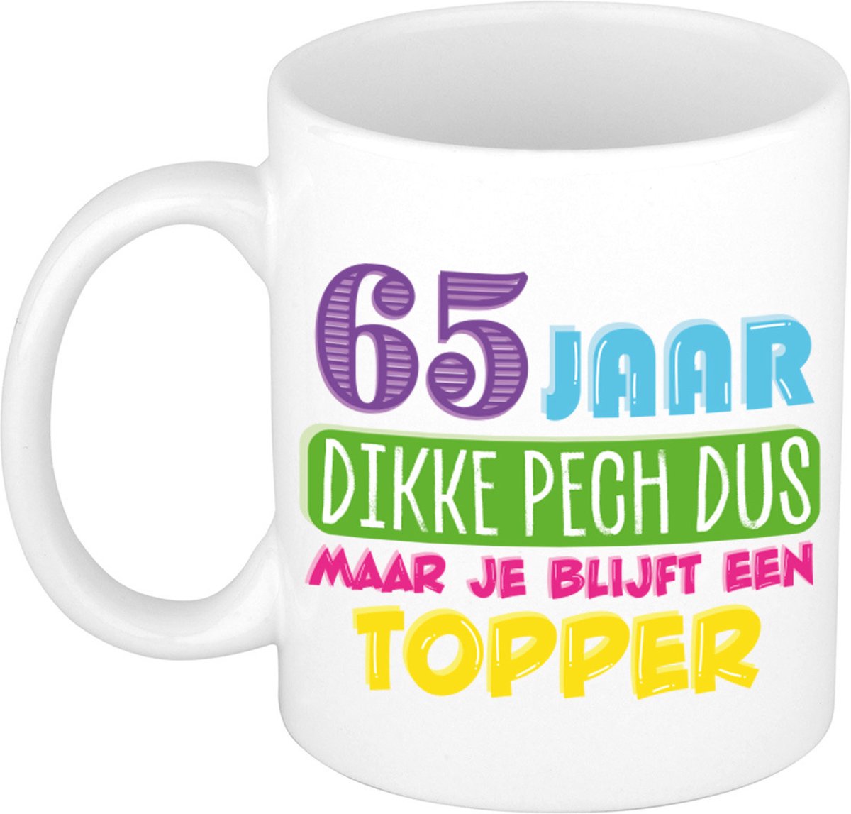 Bellatio Decorations Verjaardag cadeau mok 65 jaar - wit - dikke pech dus - 300 ml - keramiek