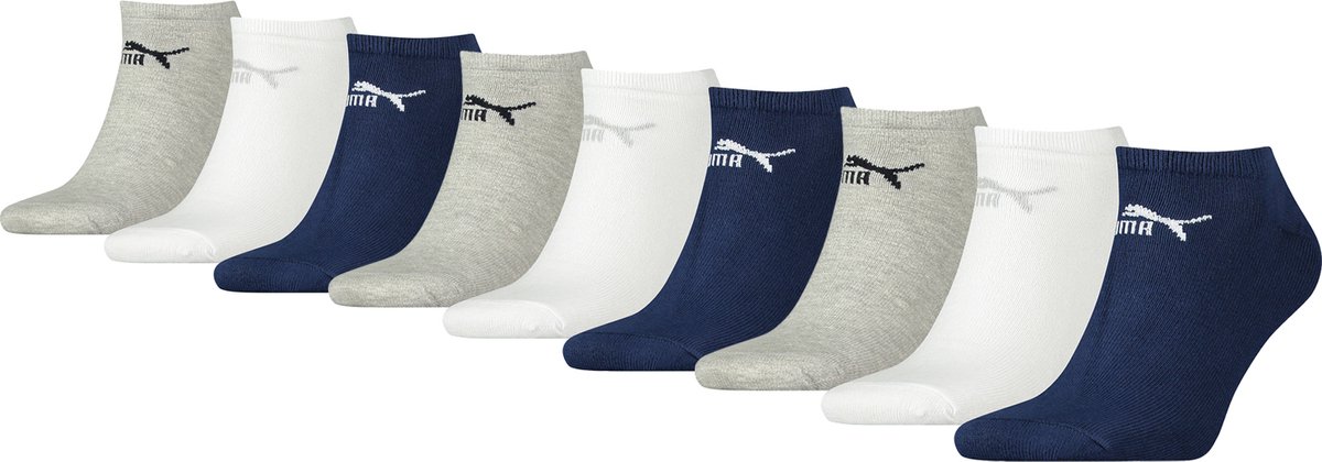 PACK van 9 Puma unisex sneakersokken in retro-design enkelhoog voor heren en dames Wit
