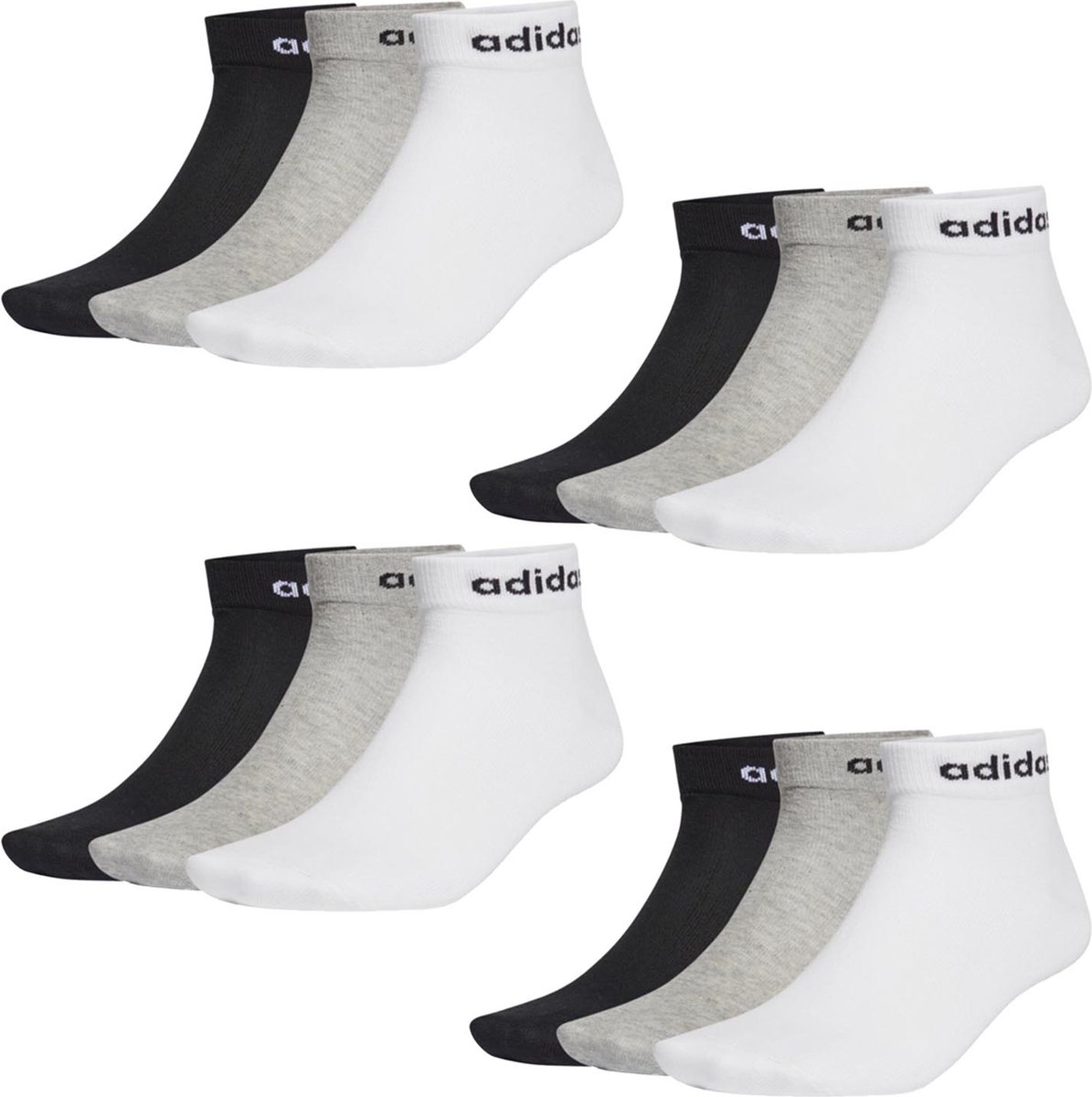 SOKKEN 12 paar adidas NC Ankle Performance Sneaker Quarter Socks unisex korte sokken Schwarz – Weis – Grau